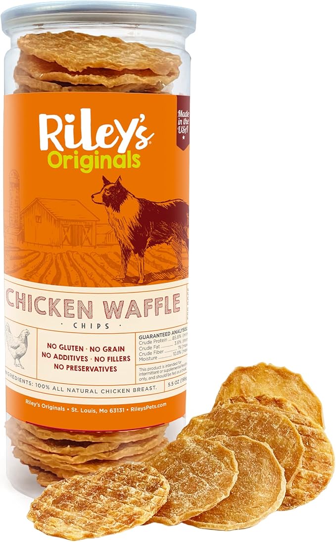 Riley's Waffles Chicken Chips - USA Sourced Chicken Dog Treats - Single Ingredient Healthy Dog Treats - Dehydrated Jerky for Dogs Made in The USA - 5.5 oz