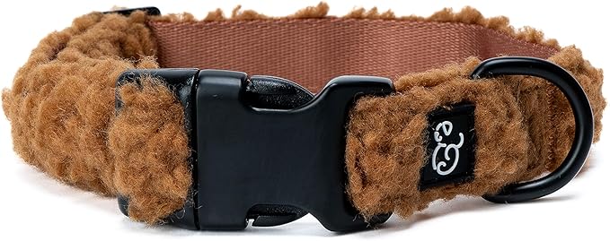 Lucy & Co. The Cinnamon Teddy Collar - Durable Lightweight Designer Collar for Pets - Adjustable Metal Safety Buckle - Small - Teddy Brown
