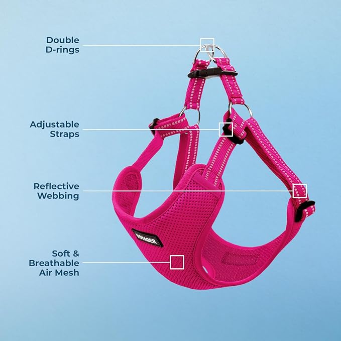 Best Pet Supplies Voyager Mesh Dog Breathable Harness Reflective Stitching, All Weather Adjustable for Walking Training, or Running - Heavy Duty & Durable, Harness (Fuchsia), M