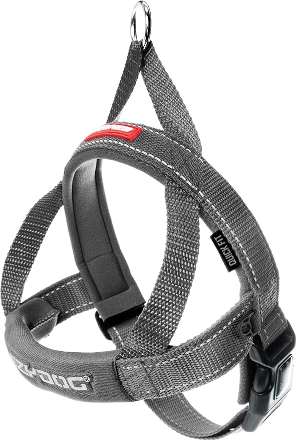 EzyDog Quick Fit Dog Harness – No Pull Harness for Training, Everyday Walking, and Easy Control - Adjustable Fit, Reflective, and Padded (X-Small, Gray)