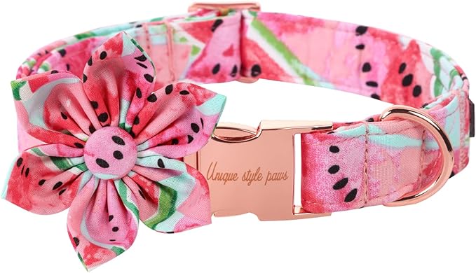 Unique style paws Dog Collar with Flower Tie Cotton Watermelon Collar Adjustable Summer Collar for Small Medium Large Dogs - XS