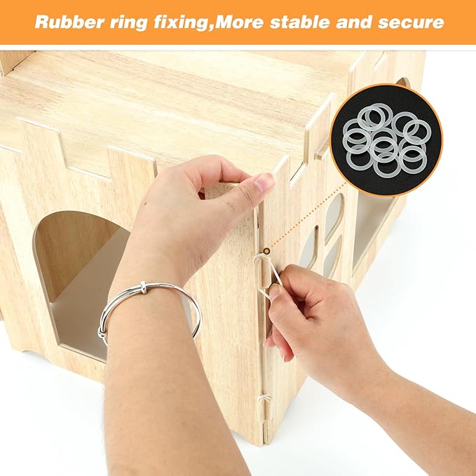 BWOGUE Large Wooden Rabbit House and Hideouts Bunny Castle Detachable Small Animal Play Hideaway Rabbit Hideout Cage Accessories for Indoor Adult Rabbit Guinea Pig Chinchilla Habitat