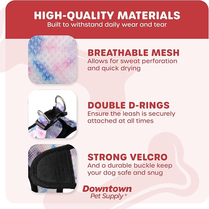 Downtown Pet Supply Step-in Dog Harness – No Pull, Adjustable Padded Mesh with Reflective Trim, Secure Buckle Strap – Comfortable & Breathable Small Dog Harness, Small, Tye Die