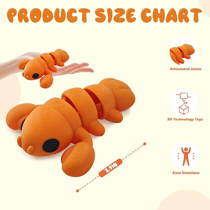 5.5IN 3D Printed Animals for Kids' Room Decor, Adorable 3D Printed Toys for Birthday Gifts and Party Favors, Unique 3D Printed Stuff for Desk Organizers and Creative Collections (Shrimp)