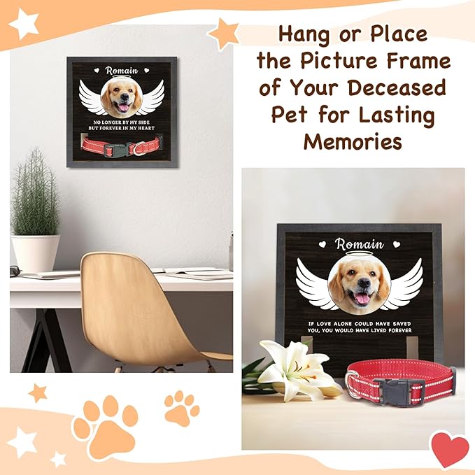 Dog Memorial Gifts Personalized Picture Frame, in Memory of Dog Passing Away Sympathy Gifts for Loss of Dogs, Cat Memorial- Fits 3 Collar Lengths