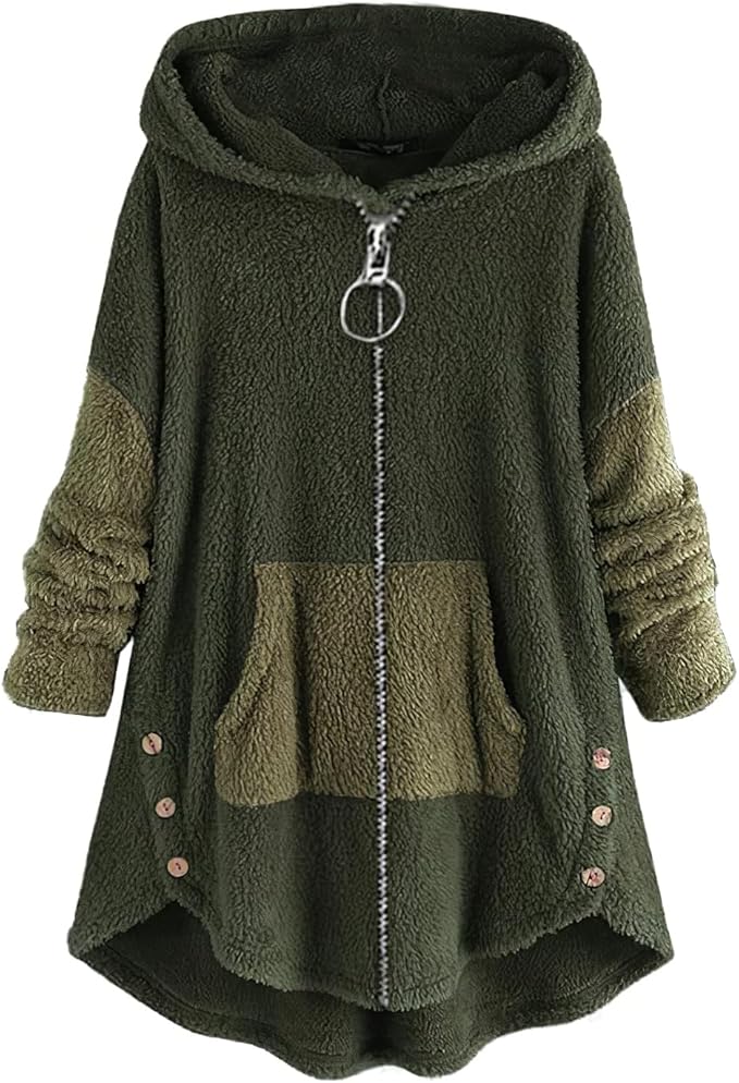 Akivide Women's Oversized Zip Up Sherpa Hoodie Fuzzy Fleece Jacket Cat Kitty Print Lightweight Faux Shearling A Line Coat