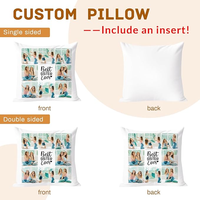 Custom Pillow with Picture & Text - Include Insert, Personalized Photo Pillow Double-Sided Printing | 5 Sizes & 10 Colors Optional, Custom Pet Memorial Gifts | Keepsake Gifts for Loved One
