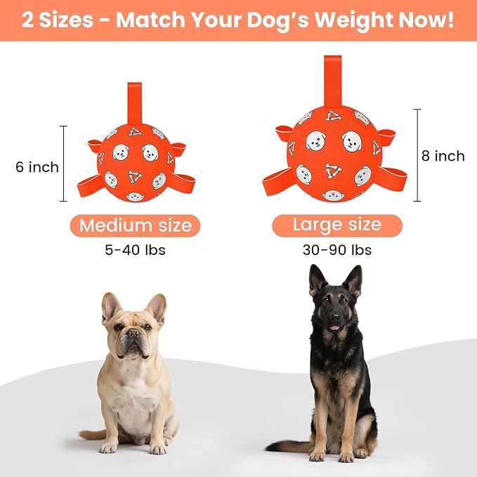 Dog Soccer Ball with Straps, Soccer Ball for Dogs, Outdoor Dog Toys, Dog Birthday Gift for Medium Large Dogs, 8 Inch