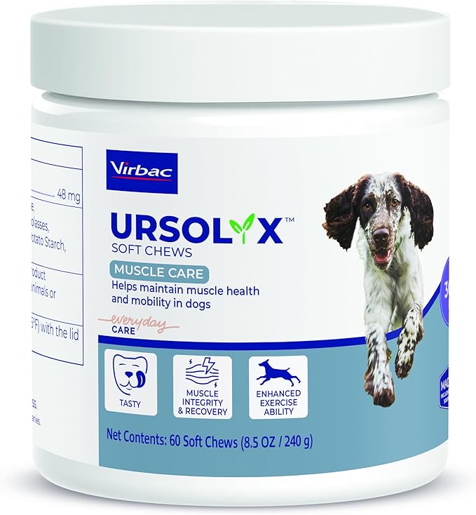 Virbac URSOLYX Soft Chews for Dogs | Muscle Health Support for Senior, Active or Recovering Dogs, Medium 30-60lbs | 60 Count 2- Month Supply