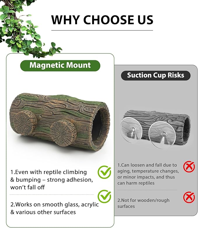 Magnetic Crested Gecko Hide - Resin Hollow Log Cave, Reptile Hide Cave, Reptile & Amphibian Habitat Hideouts, Terrarium Decor