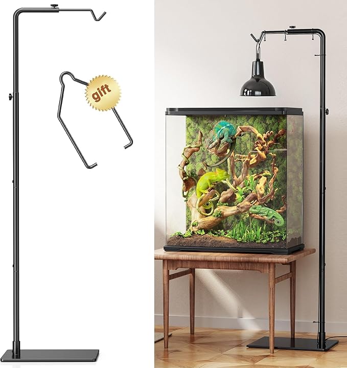 Reptile Heat Lamp Stand Adjustable 21"-62" – Metal Light Holder with Heavy Base for Bearded Dragon, Turtle, Snake, Lizard – Aquarium and Terrarium Heating Lamp Fixture