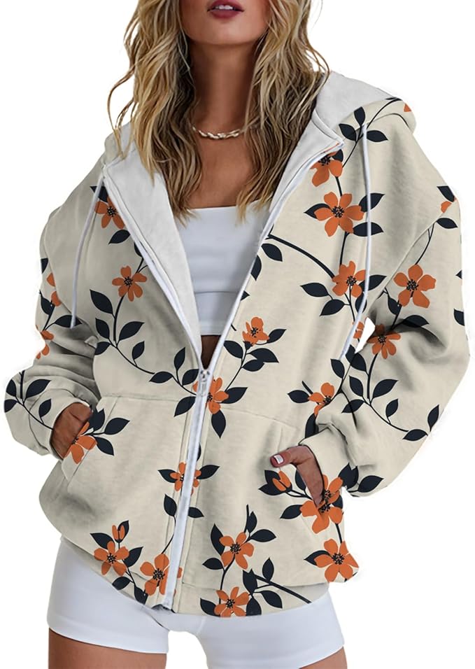 Hoodies for Women Zip Up Long Sleeve Hoodied Sweatshirt with Pockets Retro Graphic Women's Sweatshirt Trendy