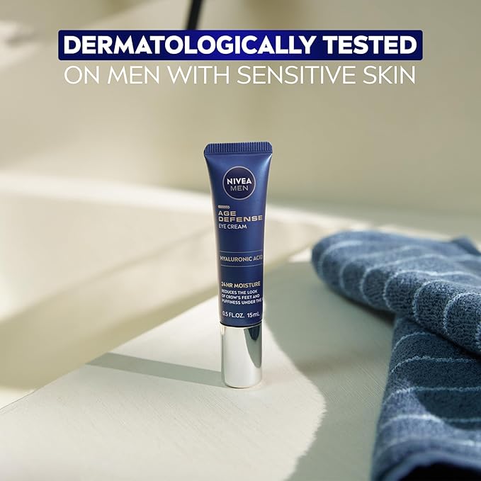 NIVEA MEN Age Defense Eye Cream with Hyaluronic Acid,24-Hour Hydrating Under Eye Cream for Men Helps Reduce Look of Crow's Feet,Fine Lines and Dark Circles,0.5 Fl Oz Tube,(Pack of 2)
