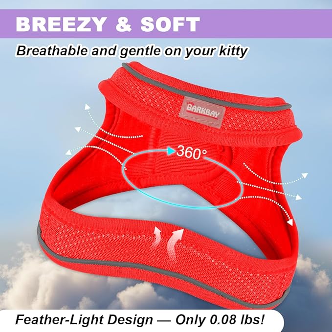 Cat Harness and Leash Set,Escape Proof Kitten Harness,Step in Adjustable Soft Lightweight,Easy Control,Reflective Strips Comfortable for Walking Travel(Red,XXXS)