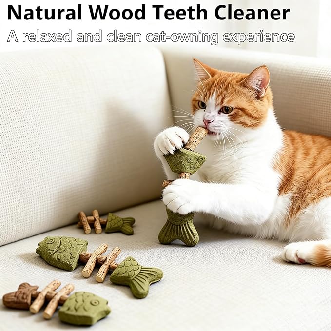 2026 Innovative Fish Bone Cat Toy - Dental Health Solution, Natural Catnip Chew Stick, Wooden Teeth Cleaning Tool, Durable Feline Dental Care Toy for Healthy Teeth