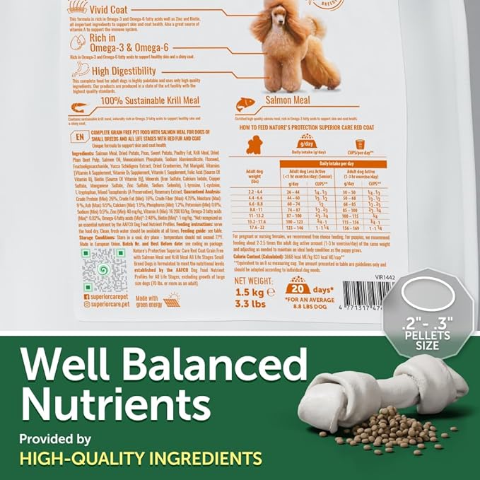 Nature's Protection Dry Dog Food for Small Breed - High Protein, Grain Free, Tear Stain Formula - Dog Kibble for Puppy & Adult Dogs with Red Fur (Superior Care - Salmon, 22 lb)