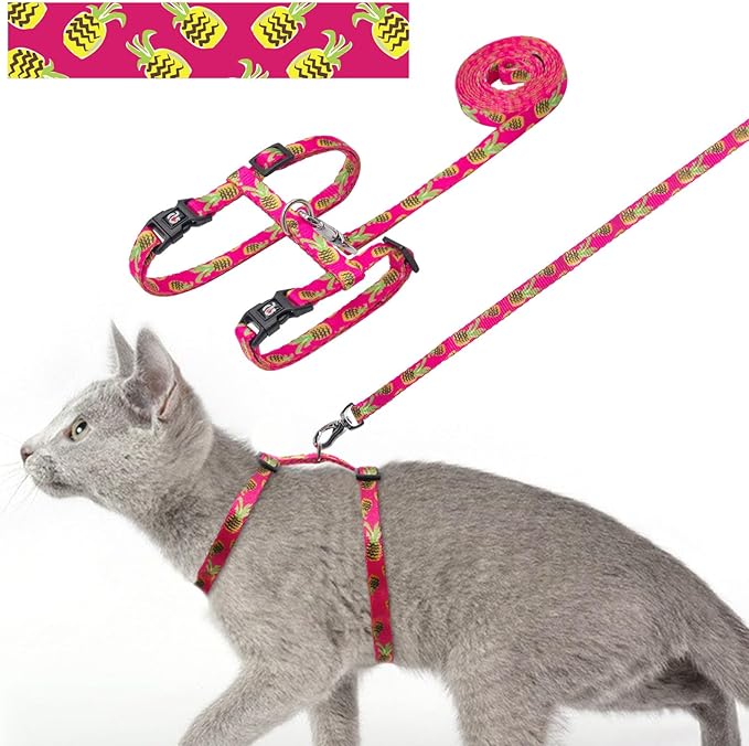 azuza Cat Harness and Leash Set, Escape Proof Adjustable Kitten Vest for Walking and Travel, Soft Lightweight Cat Carrier Harness for Small to Large Cats, Pineapple Design