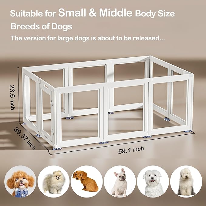 Clear Acrylic Dog Playpen Transparent Dog Playpen Indoor, Easy Assemble Clear Pet Pen for Puppy Bunny Cat Pig, Sturdy & Easy Cleaning Plastic Dog Puppy Fence (24" H, 10PCS)