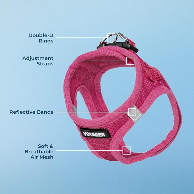 Best Pet Supplies Voyager Step-in Air Harness - All Weather Mesh, Reflective, No Pull Harness for Dogs, Cats - Secure with Hook & Loop Fastener, Buckle, Double D-Rings - Fuchsia, XXS