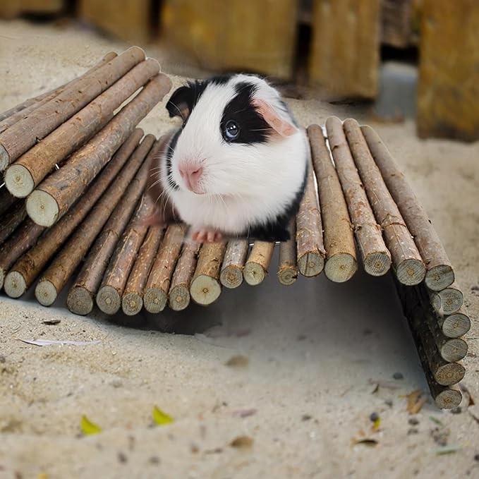 Wooden Bridge for Rabbits, Extra Large Wooden Hamster Bridge Ladder Bunny Climbing Chew Toy Small Animal Flexible Hideout Ramp Divider Tunnel for Guinea Pig Chinchilla Rabbit Ferret Hedgehog