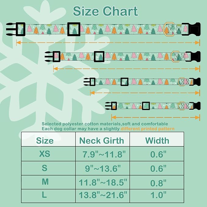 Faygarsle Green Dog Collar with Charm Design Christmas Theme Pattern for Small, Medium, Large Dogs - Cute, Stylish Collar for Girl, Boy Dogs