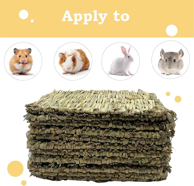 Rabbit Grass Mats,Bunny Grass Mat,Woven Straw Mat Bed Rabbits Hay Mat Sleeping Bunny Natural Handcrafted Woven Bed Nesting and Toys for Guinea Pig Hamster Chinchilla Squirrel(6 PCS)