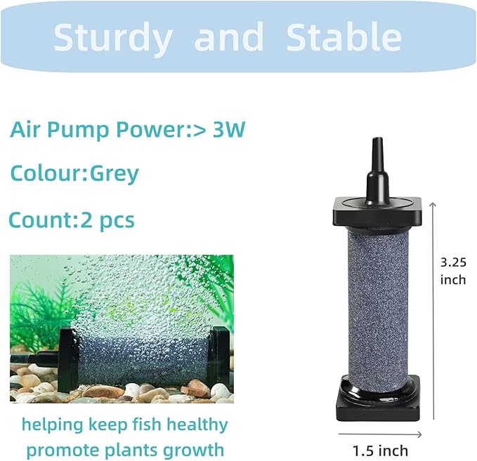 AQUANEAT Aquarium 3 inch Air Stone Cylindrical 2 Pack, Large Airstone, Aerator Bubble Diffuser, Air Pump Accessories for Aquariums, Hydroponic, Ponds and Fish Tanks