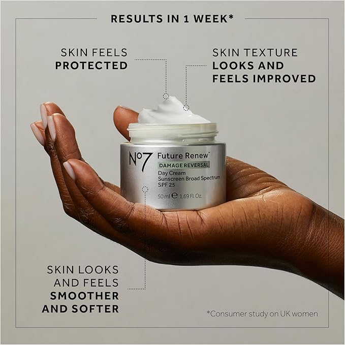 No7 Future Renew Damage Reversal Face Cream with SPF 25 - Anti Aging Face Moisturizer with Skin Firming Benefits - Formulated with Peptide Technology to Protect, Repair & Intensely Hydrate (1.69 Oz)
