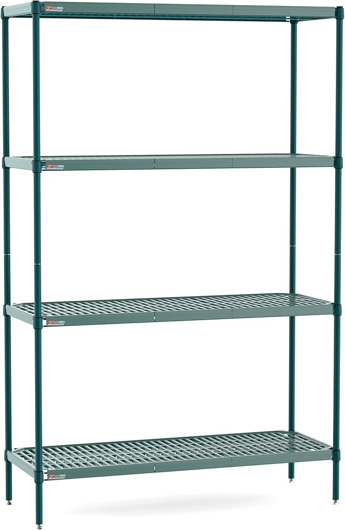 METRO Super Erecta Pro Shelving Unit with Metroseal Green Epoxy, Microban and Removable Plastic Shelf Mats - Wire Shelving for Restaurants, and More - 18" W x 48" L x 74.5" H - NSF Certified