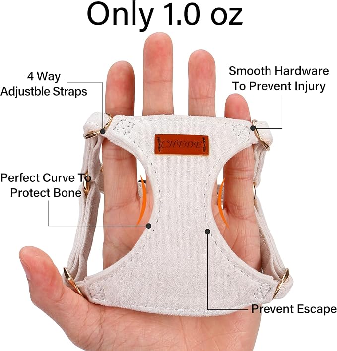 No Pull Dog Harness- Lightweight, Soft, Adjustable Small Harness Collar and Leash Set, Suitable for Cats Puppy Small and Medium-Sized Dog Outdoor Training and Running (Beige, XXS)