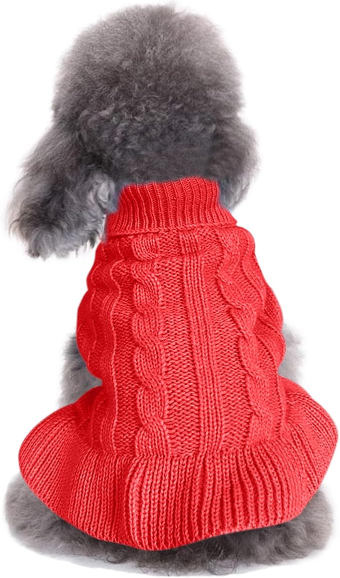 CHBORCHICEN Small Dog Sweaters Dress Knitted Pet Cat Warm Dog Sweatshirt Soft Winter Clothes Kitten Puppy Sweater (M, Dress-Red)