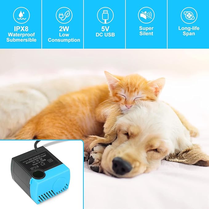 SP-400LV Cat Water Fountain Pump,USB Replacement Pump for Pet Drinking Fountains Compatible with Ceramic, Butterfly,Seaside and Multi-Tier Pet Fountains(No AC Adapter)