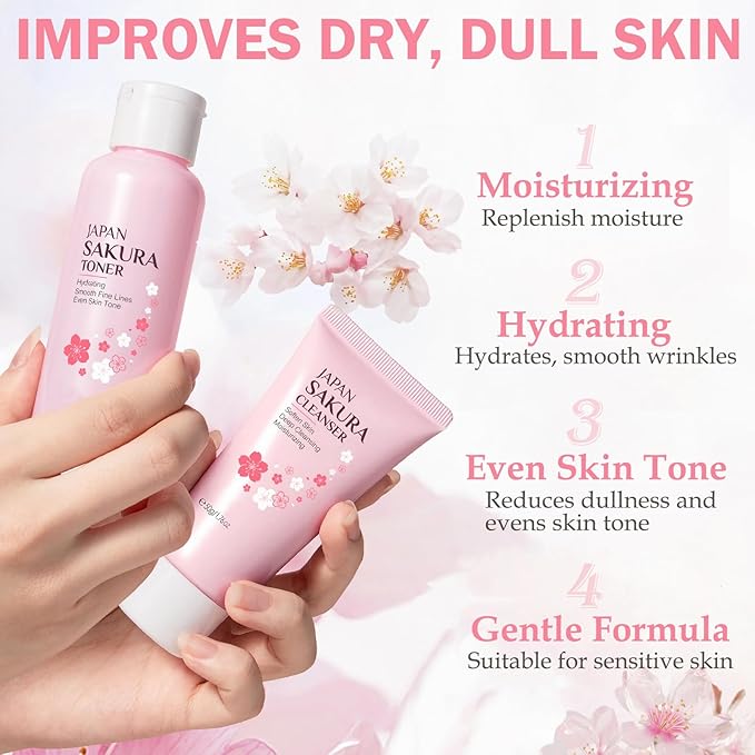 Skin Care Set for Teens Girls,Cherry Blossoms Skincare for Girls 10-12,Hydrating Face Skin Care Kit with Cleanser,Toner,Serum,Eye Cream,Face Cream,Galentines Gifts,Bulk Gift,Valentines Day Gifts