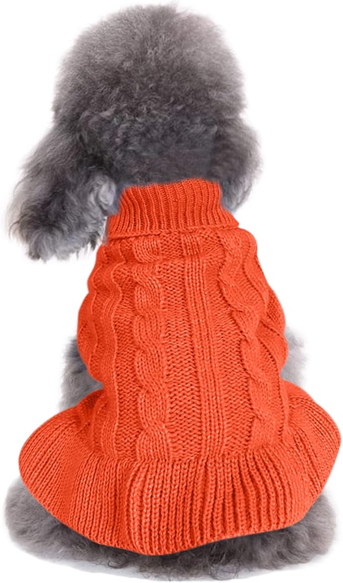 CHBORCHICEN Small Dog Sweaters Knitted Pet Cat Warm Dog Sweatshirt Winter Clothes Kitten Puppy Sweater (L, Dress-Orange)