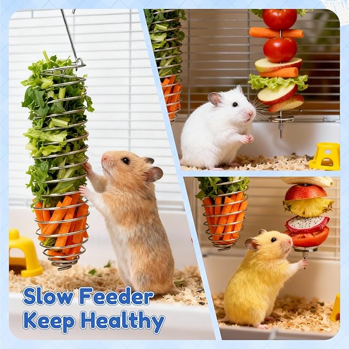 2Pcs Rat Enrichment Toys, 304 Stainless Steel Foraging Toy, Fruit & Vegetable Holder for Mice, Hanging Rodent Cage Accessories, Slow Feeder Puzzle Toy & Parakeet Foraging Tool