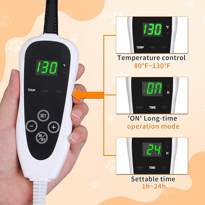 Cat Heating Pad 18×18 in Dog Heated Bed Smart Temperature Control Switch, Metal Protective Pipe Waterproof Cat Beds for Indoor Cats with a Plush Cotton Cover