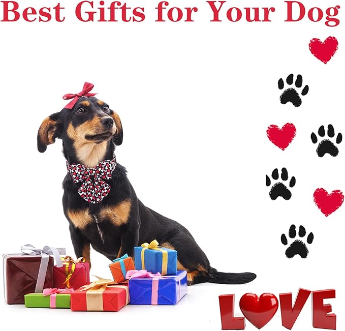 Unique style paws Valentine's Day Dog Collar with Tie Black & Red Heart Puppy Collar Best Gothic Style Gift for Small Medium Large Boys Girls-XS