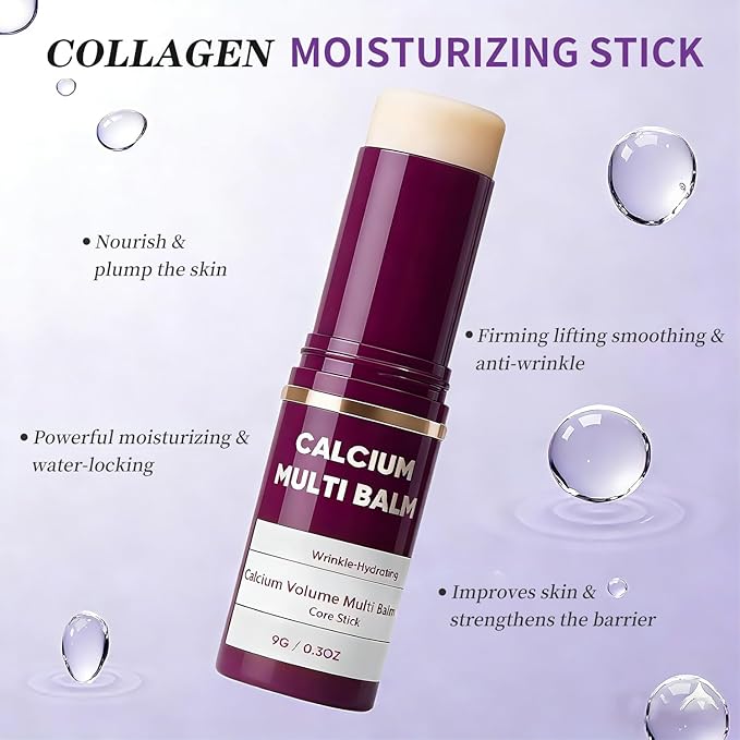 Calcium Volume Multi Balm for Wrinkles,Korean Collagen Firming & Hydrating Calcium Multi Balm Stick with Vitamin D & Shea Butter,Supports Skin Barrier for Eyes,Face & Neck (0.32 Fl Oz (Pack of 2))