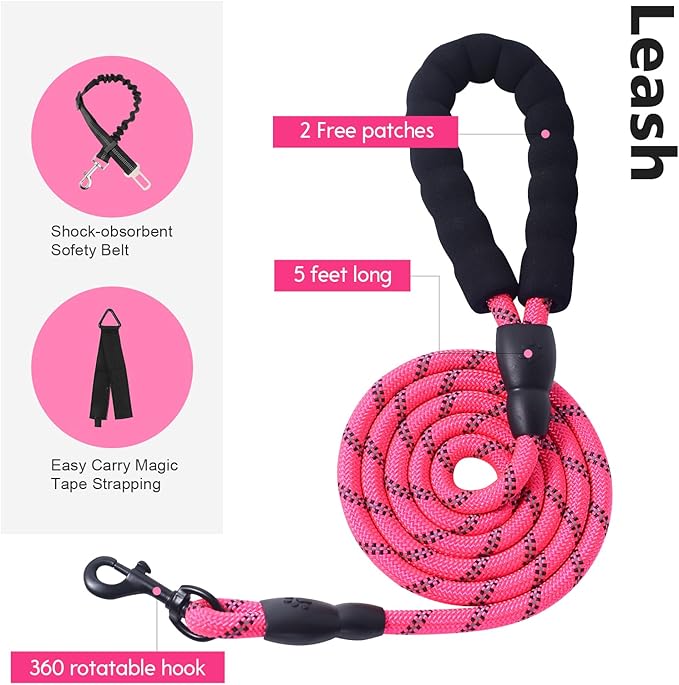 No Pull Tactical Dog Harness for Large Dogs, Escape Proof Molle Dog Vest Harness and Leash Set, Adjustable Military Service Dog Harness with Handle for Medium Large Dogs (Pink, M)