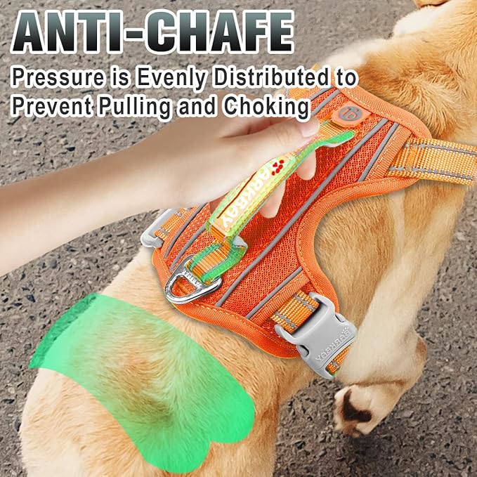 BARKBAY No Pull Dog Harness Large Reflective Dog Harness with Front Clip and Easy Control Handle for Walking Training Running with ID tag Pocket(Orange,L)