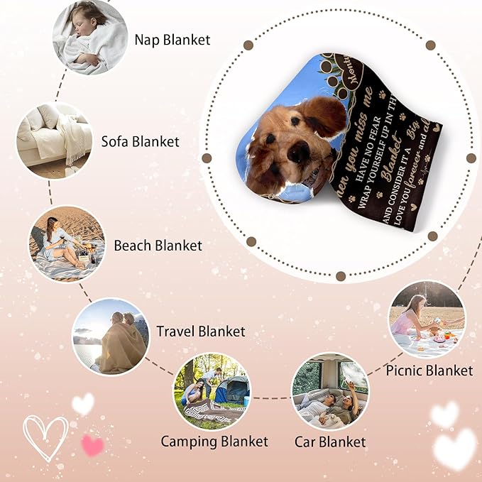 Pet Memorial Blanket Gift - Personalized Dog Memorial Blankets, Pet Sympathy Gifts for Loss of Dogs for Pets Lovers, Dog Bereavement Passing Away Gift, Custom Dogs Blanket (B)