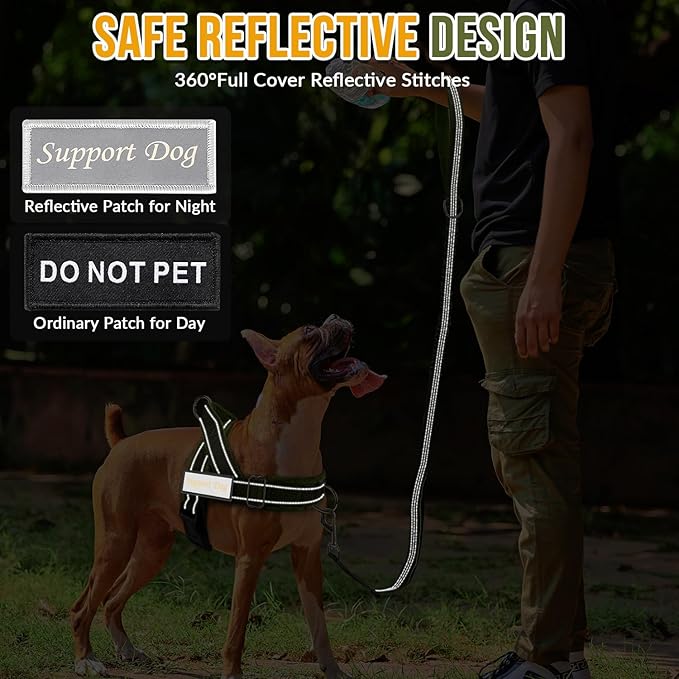 Lukovee No Pull Dog Harness & Leash Set - Heavy Duty Dog Vest Harness with Soft Padded for Medium Large Dogs, Adjustable Reflective Tactical Pet Harness for Easy Walk and Training (L, Green)