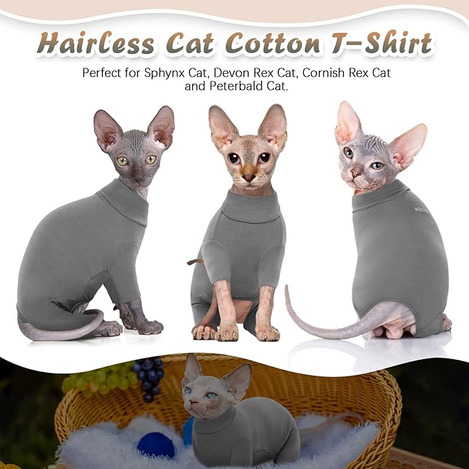 ROZKITCH Cat Sweaters for Cats Only, Breathable Soft Pet Jumpers, Warm Coat with Four Legs, Lightweight Sweater T-Shirt Cat Pajamas Jumpsuit Vest Cornish Rex, Devon Rex, Peterbald Grey XS