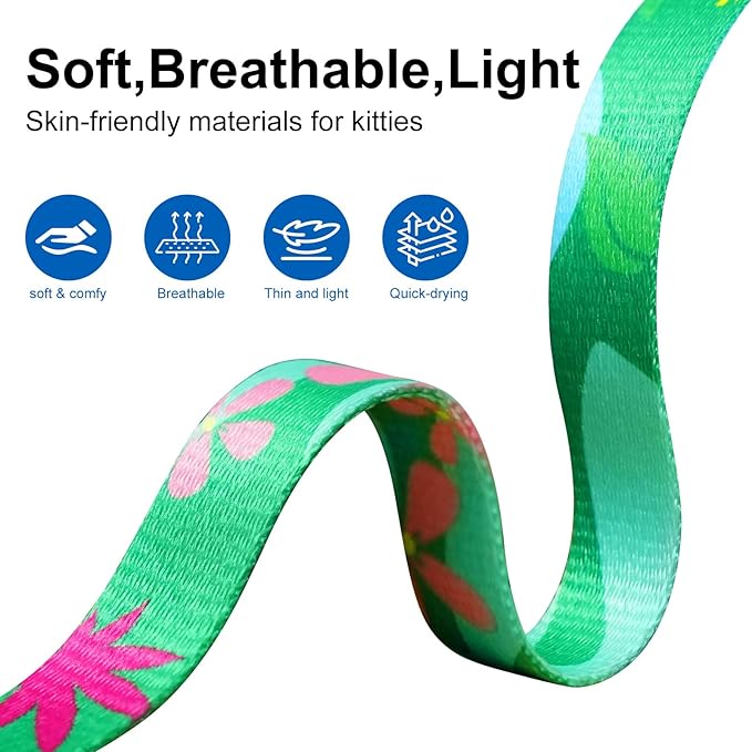Cat Harness and Leash Set with Matching Collar – Escape Proof Harness for Cats, Adjustable & Lightweight, Tropical Hawaiian Leaf Print, Easy Wear for Outdoor Walking & Training