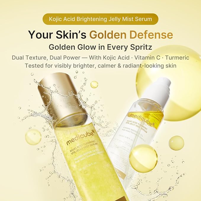 medicube Jelly Mist Serum with Kojic Acid Turmeric | 2-in-1 Daily Facial Spray and Serum | With Vitamin C, Turmeric, Panthenol for Hydrating, Calming Care | Lightweight, Refreshing Mist | 3.38 fl.oz