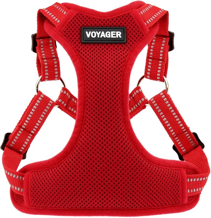 Best Pet Supplies Voyager Mesh Dog Breathable Harness Reflective Stitching, All Weather Adjustable for Walking Training, or Running - Heavy Duty & Durable, Harness (Red), S
