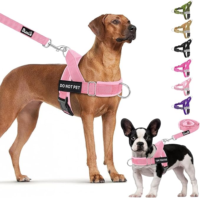 Lukovee No Pull Dog Harness & Leash Set - Heavy Duty Dog Vest Harness with Soft Padded for Medium Large Dogs, Adjustable Reflective Tactical Pet Harness for Easy Walk and Training (S, PI)