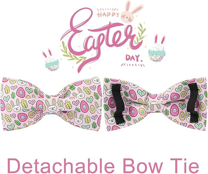 Easter Bunny Dog Collar with Bowtie,Cotton Easter Eggs Bowtie Collar for Puppy Girl Boy Dogs,Cute Bunny Pet Collars with Metal Buckle,Gift Dog Collars, XS, Neck 8-12in
