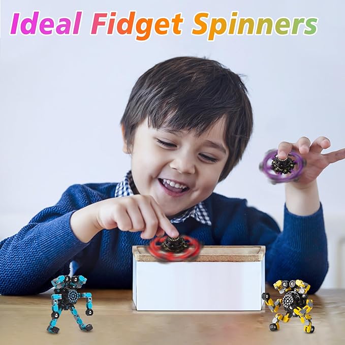 Transformable Fidget Spinners Toys 4 Pcs for Kids and Adults Stress Relief Sensory Toys for Boys and Girls Age 8-13 Fingertip Gyros Valentines Day Gifts Men Easter Stocking Stuffers for Teens