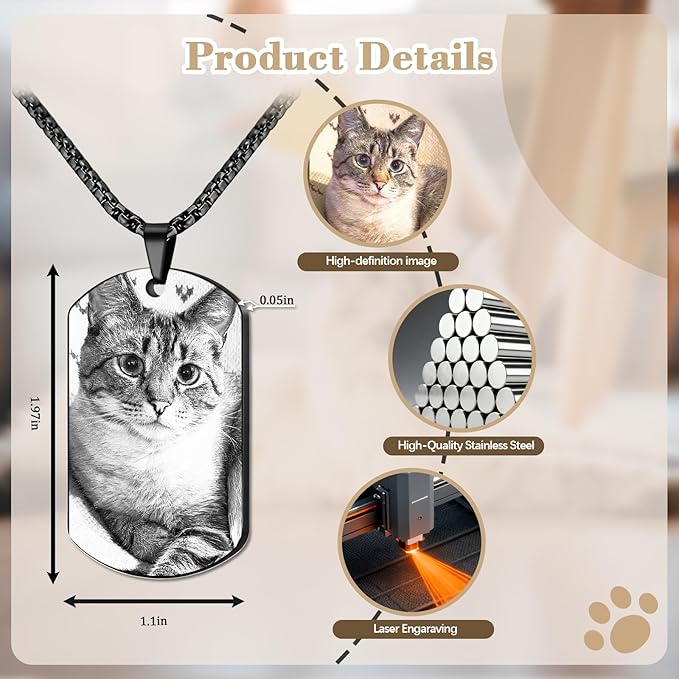 QYH Custom Pet Memorial Necklace with Picture - Personalized Loss of Cat Dogs Keepsakes Necklacea with Message Laser Engraved Necklace Customized Gifts for Pet Lovers (Black-jg)